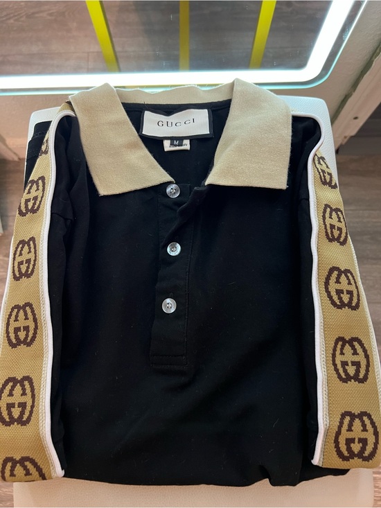 Gucci Other - Gucci Black Polo with Beige Collar and GG Logo Shoulder Tape